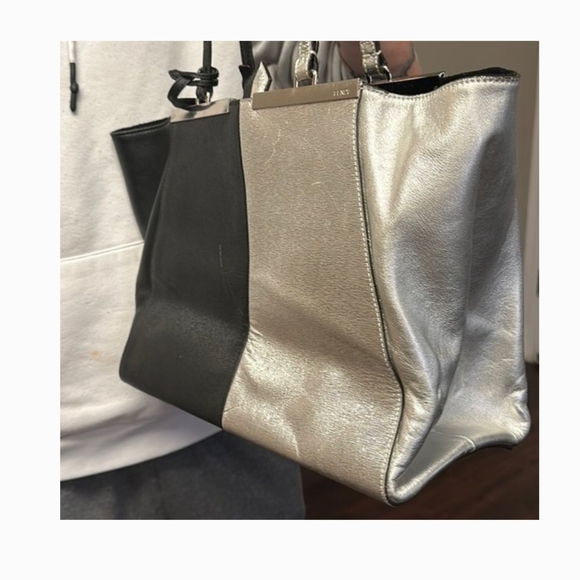 Authentic FENDI Vitello Elite Bi Color 3Jours Tote Argento Black/Silver - Picture 15 of 16